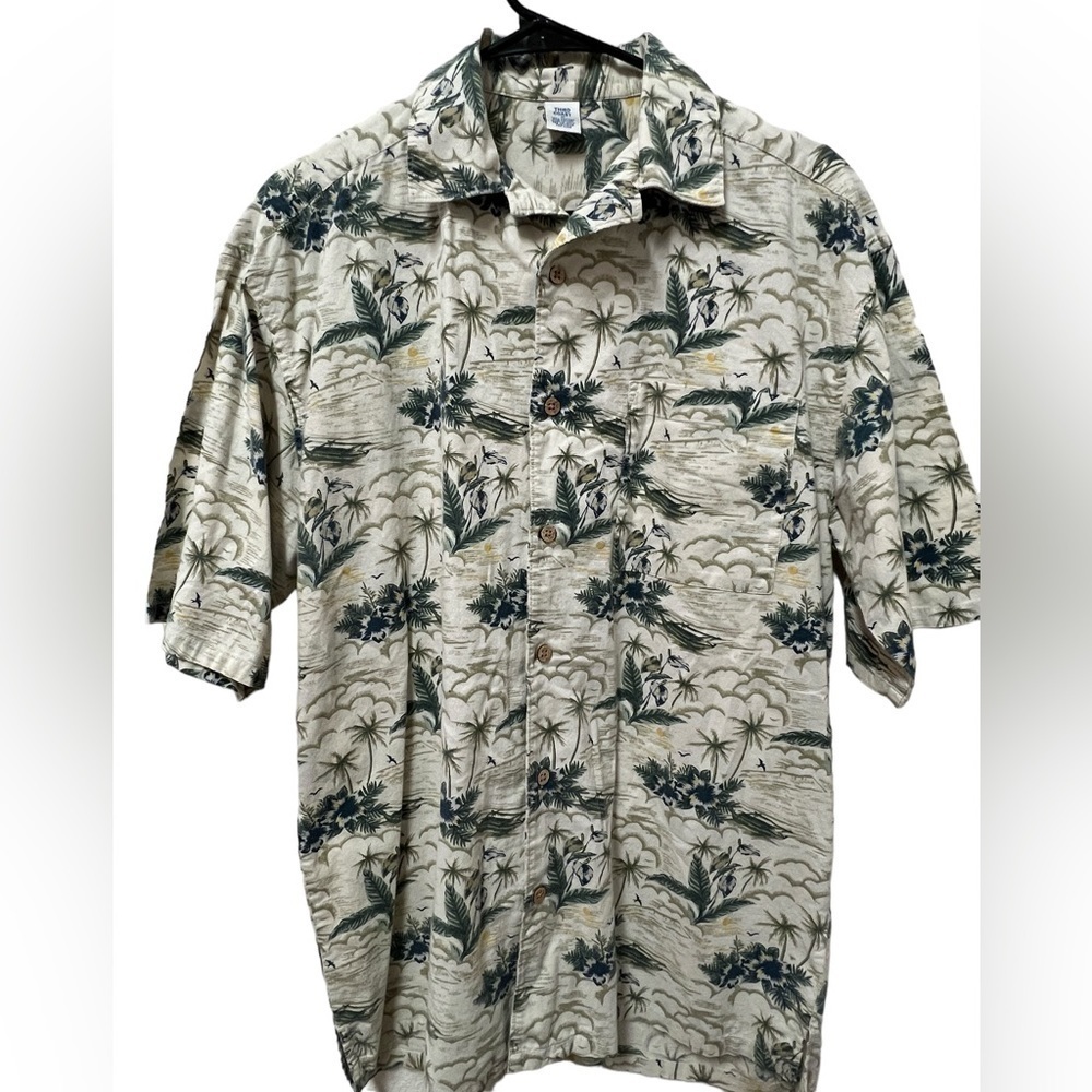 THIRD COAST Men’s Vintage Hawaiian Tropical Theme Wood Button Down Shirt, Medium